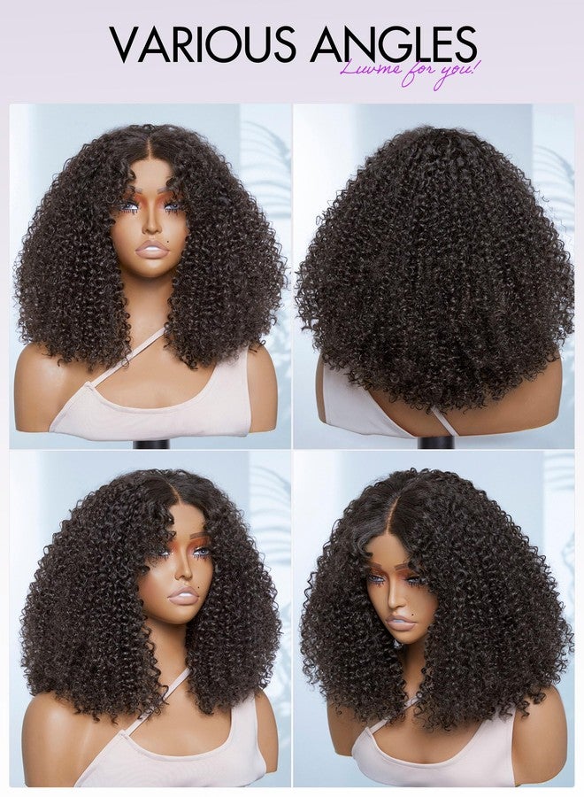 LUVME 16 Inch Curtain Bangs Jerry Curly Glueless Wigs Human Hair Pre Plucked Pre Cut Y-Shape HD Lace Front Wigs Human Hair - Image 5